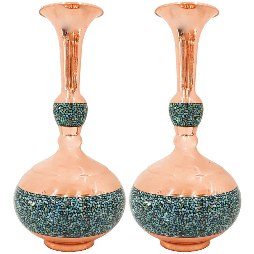 Price and Buy Set of 2 Decorative Persian Inlaid Turquoise Copper Vases Shokoh