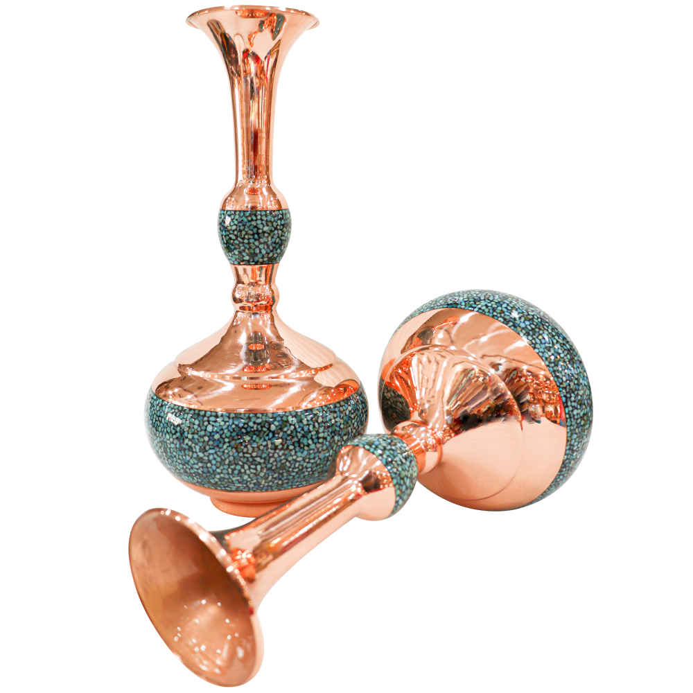 Price and Buy Set of 2 Decorative Persian Inlaid Turquoise Copper Vases Shokoh - Image 3