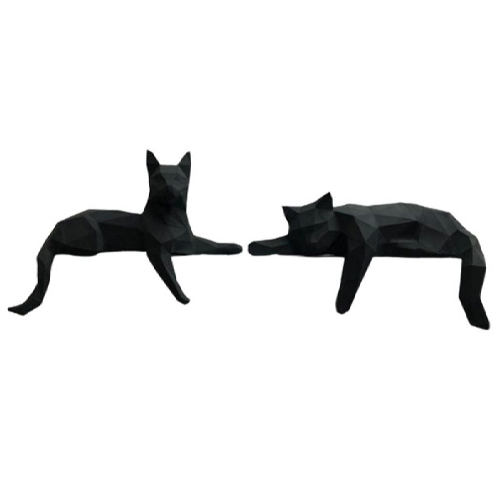 Price and Buy Set of 2 Geometric Black Polyester Cat Cubism Figurines – Abstract Art Sculptures