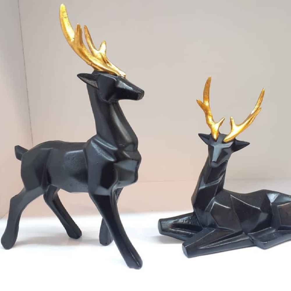 Price and Buy Set of 2 Geometric Black Polyester Deer Cubism Figurines – Artistic - Image 3