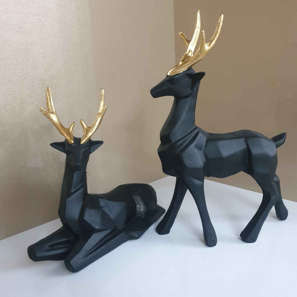 Price and Buy Set of 2 Geometric Black Polyester Deer Cubism Figurines – Artistic - Image 4