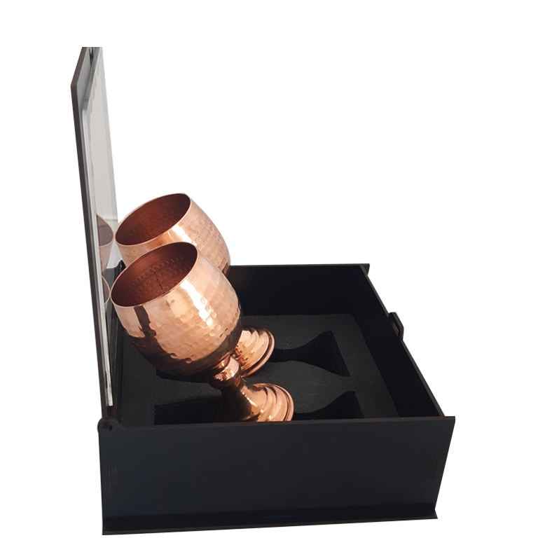 Price and Buy Set of 2 Handcrafted Persian Copper Wine Glass Stemware – Hammered Model Sunflower - Image 3