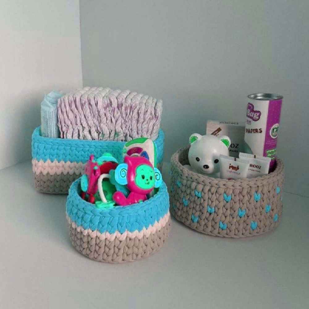 Price and Buy Set of 3 Crochet Storage Baskets Yarn Model Kids - Image 3