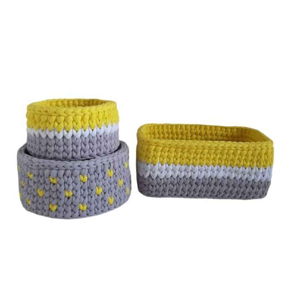Price and Buy Set of 3 Crochet Storage Baskets Yarn Model Lemon