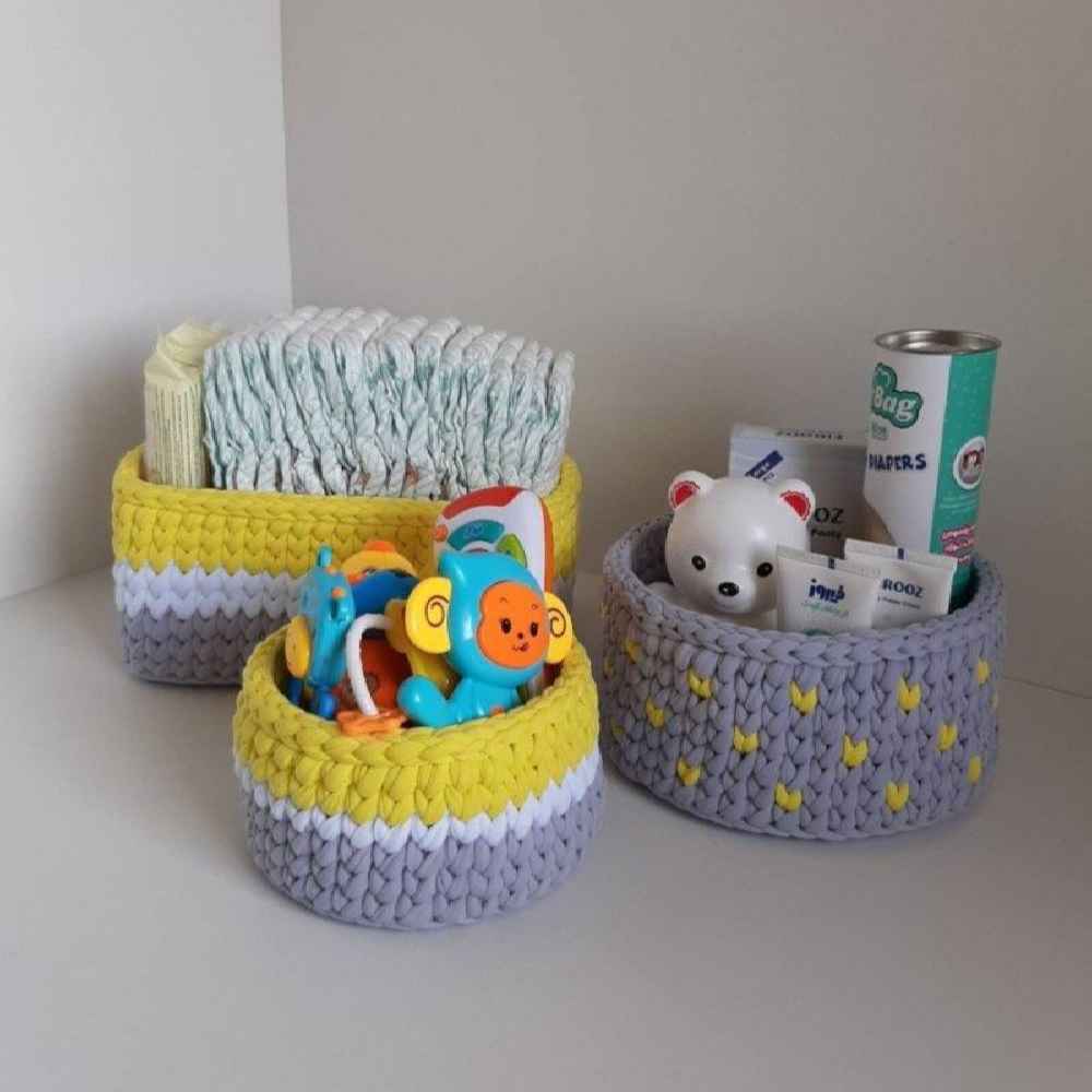 Price and Buy Set of 3 Crochet Storage Baskets Yarn Model Lemon - Image 3