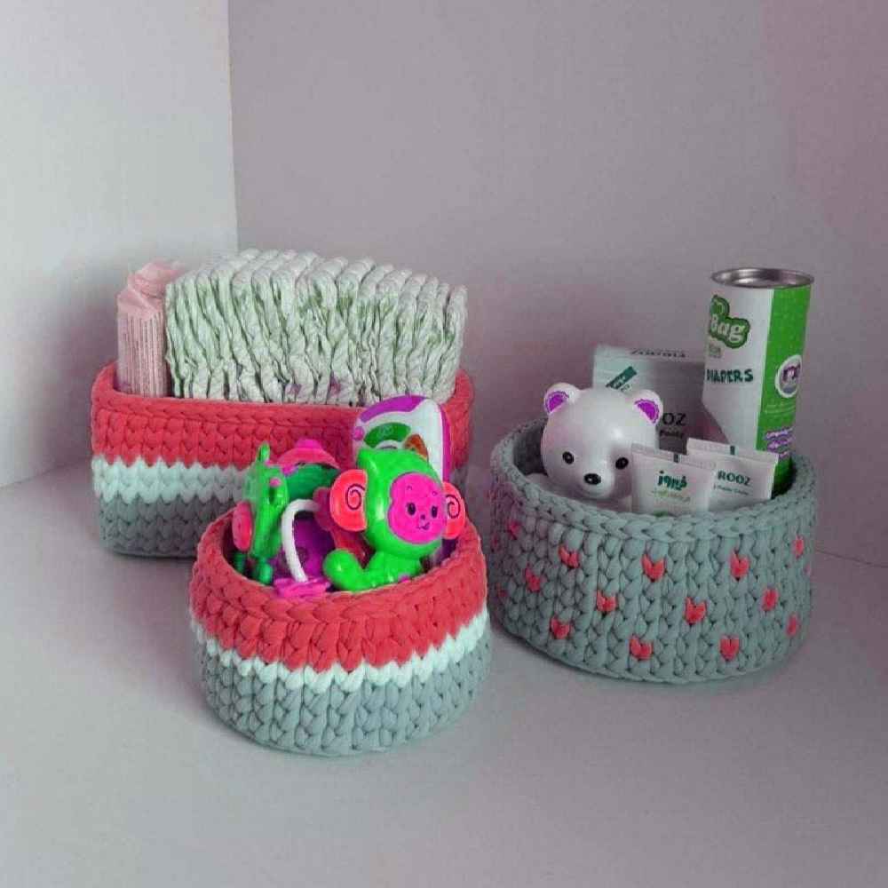 Price and Buy Set of 3 Crochet Storage Baskets Yarn Model Liona - Image 3