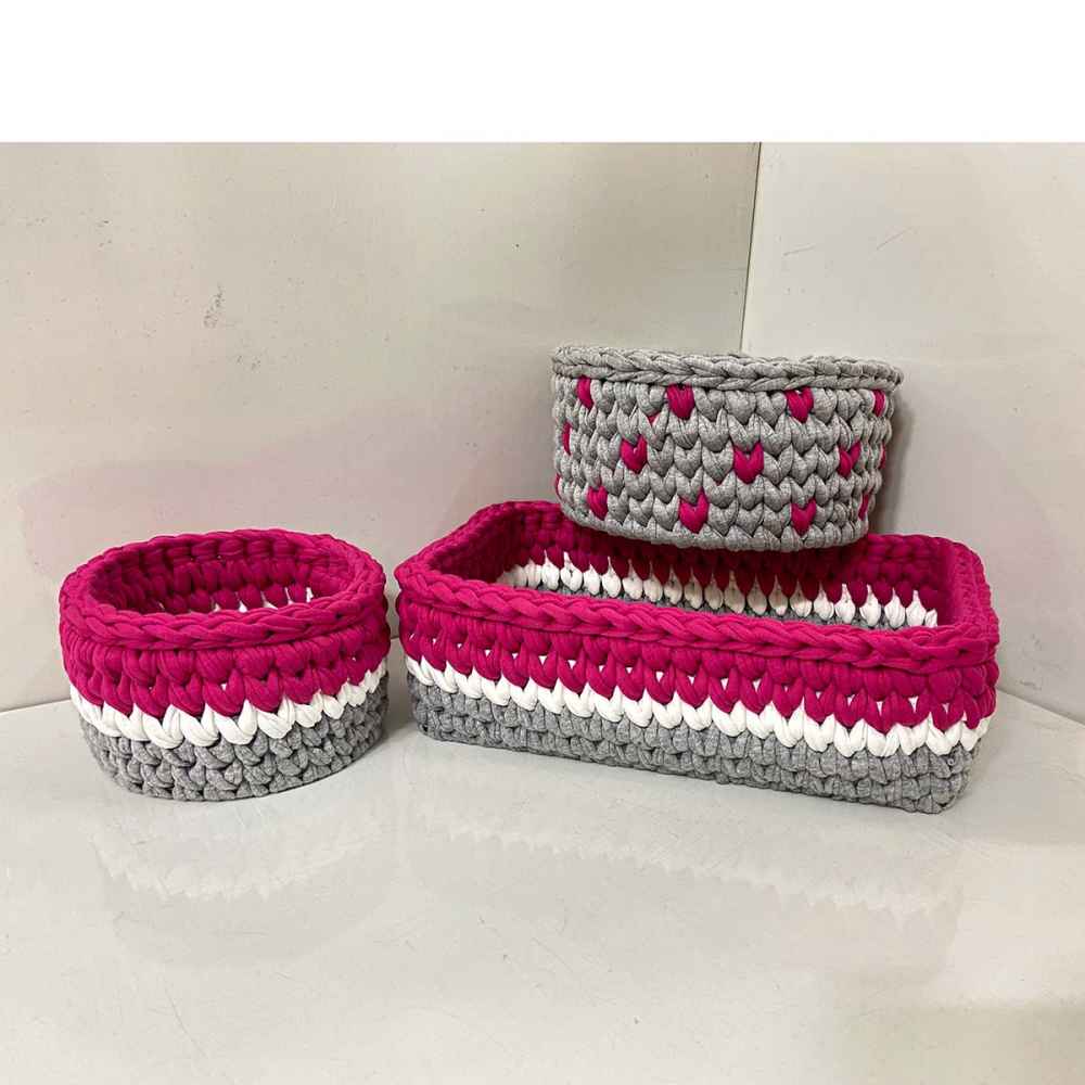Price and Buy Set of 3 Crochet Storage Baskets Yarn Model Violet - Image 3