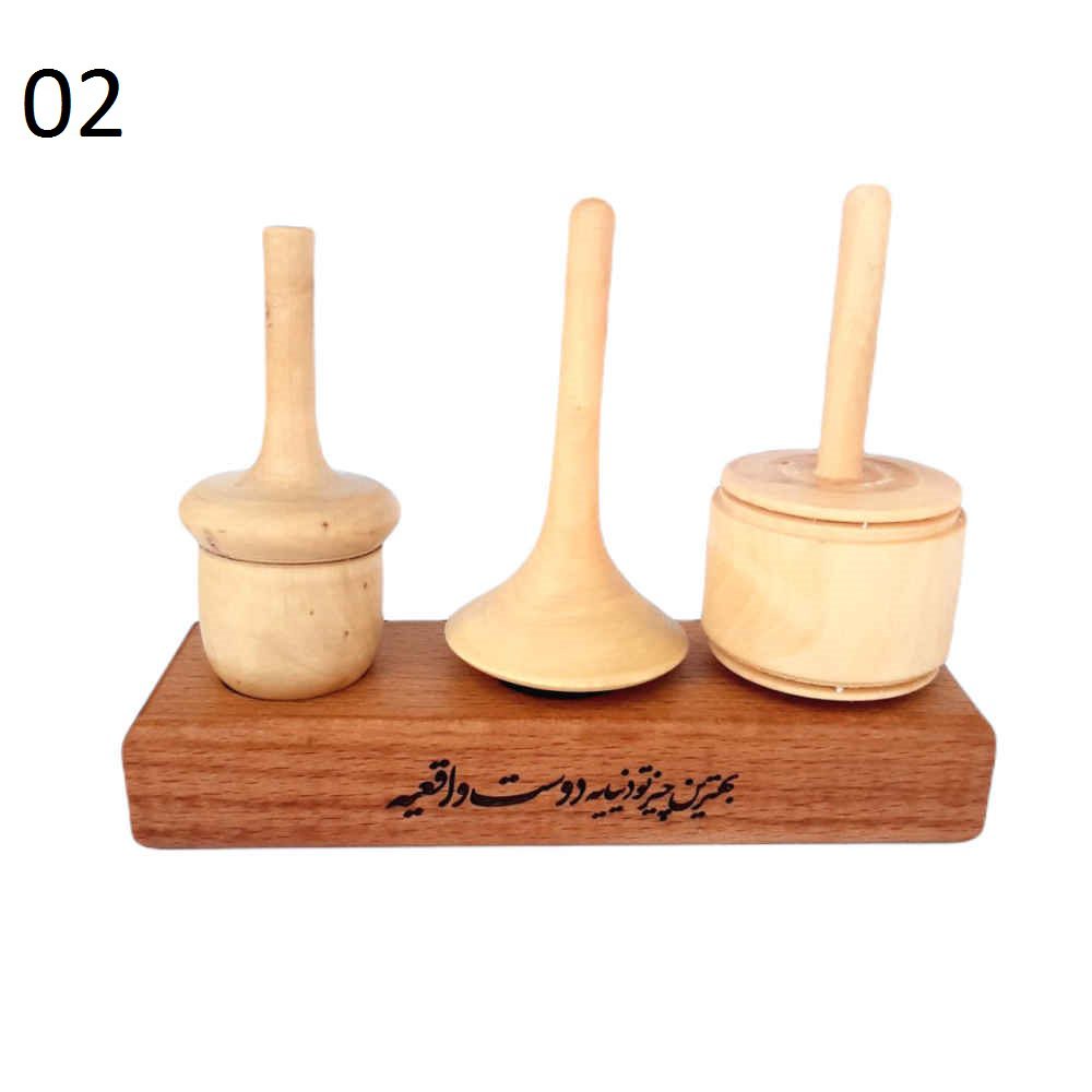 Price and Buy Set of 3 Handmade Persian Wooden Spinning Tops – Elegant Traditional Toys - Image 4