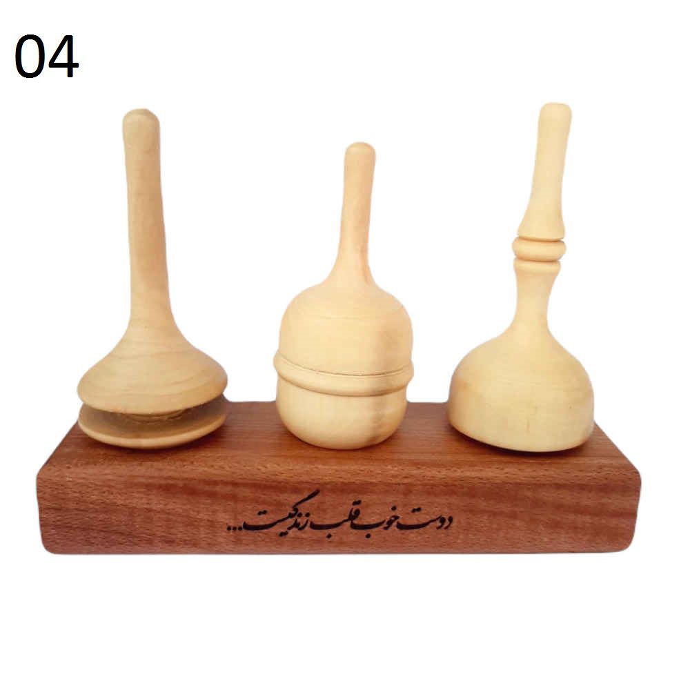 Price and Buy Set of 3 Handmade Persian Wooden Spinning Tops – Elegant Traditional Toys - Image 6