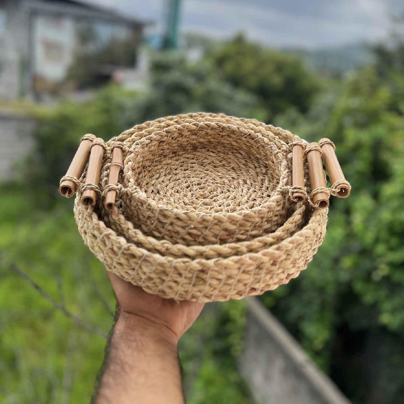 Price and Buy Set of 3 Handwoven Basket with Bamboo Handle - Image 4