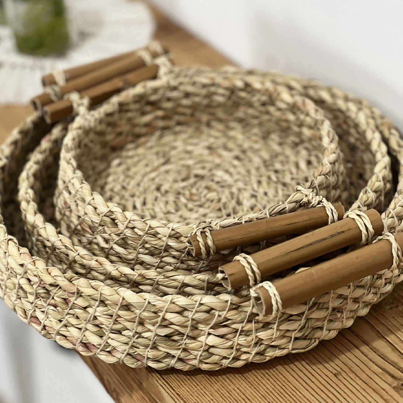 Price and Buy Set of 3 Handwoven Basket with Bamboo Handle - Image 5