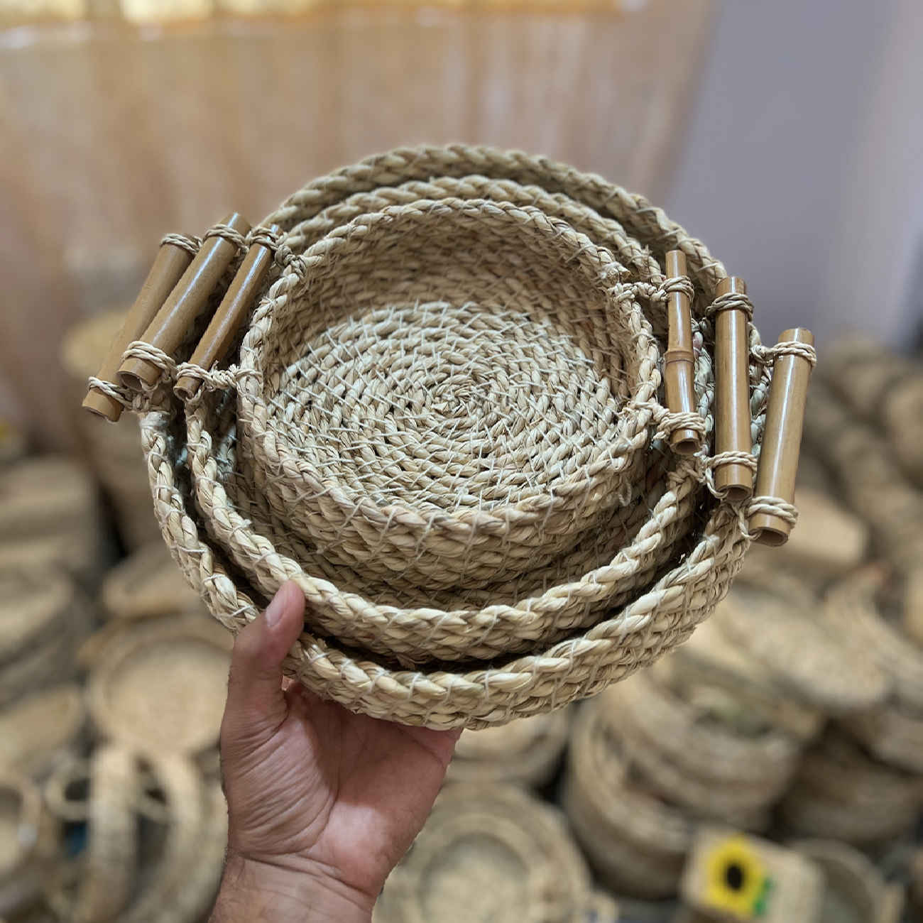 Price and Buy Set of 3 Handwoven Basket with Bamboo Handle - Image 7