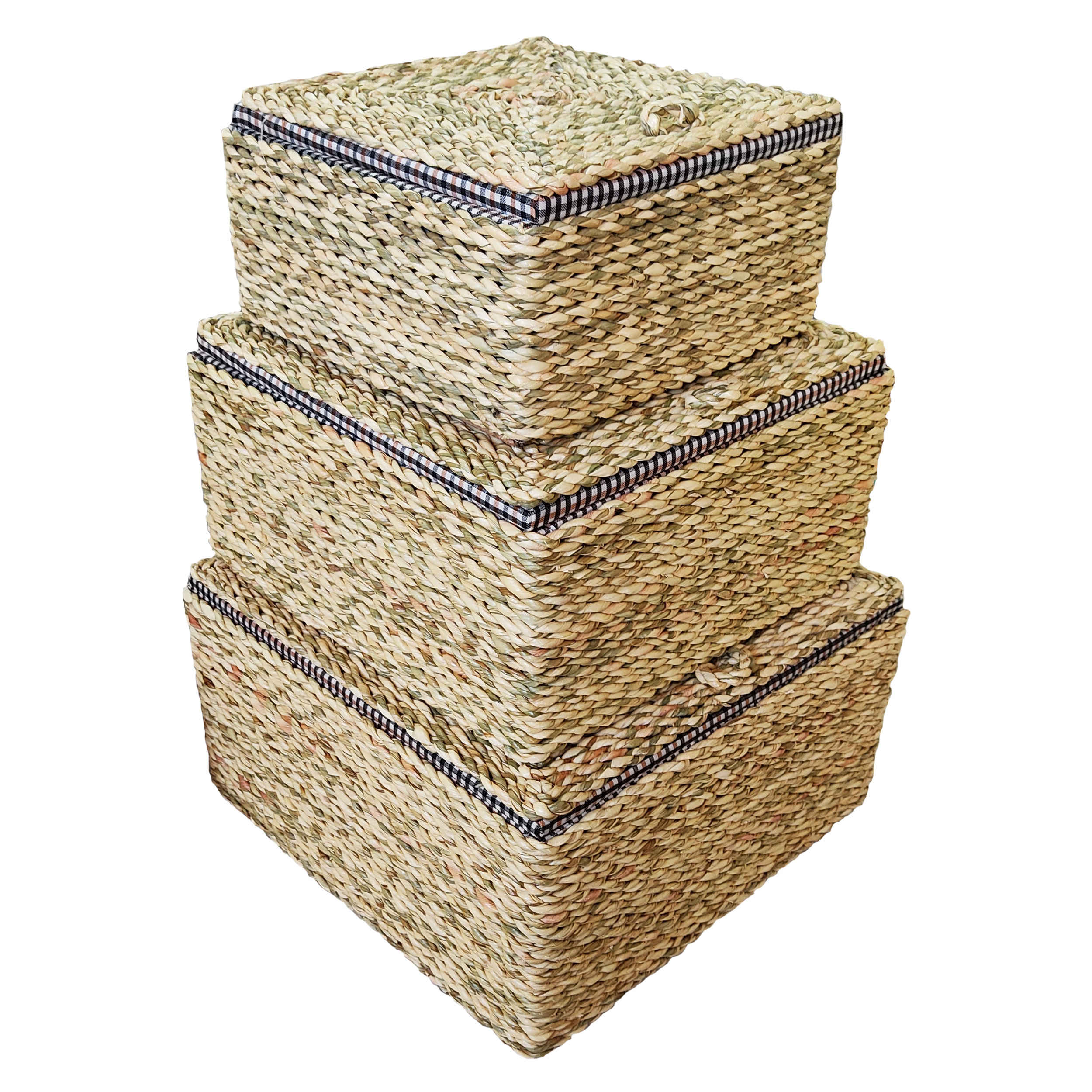 Price and Buy Set of 3 Woven Basket Handwoven with Lid