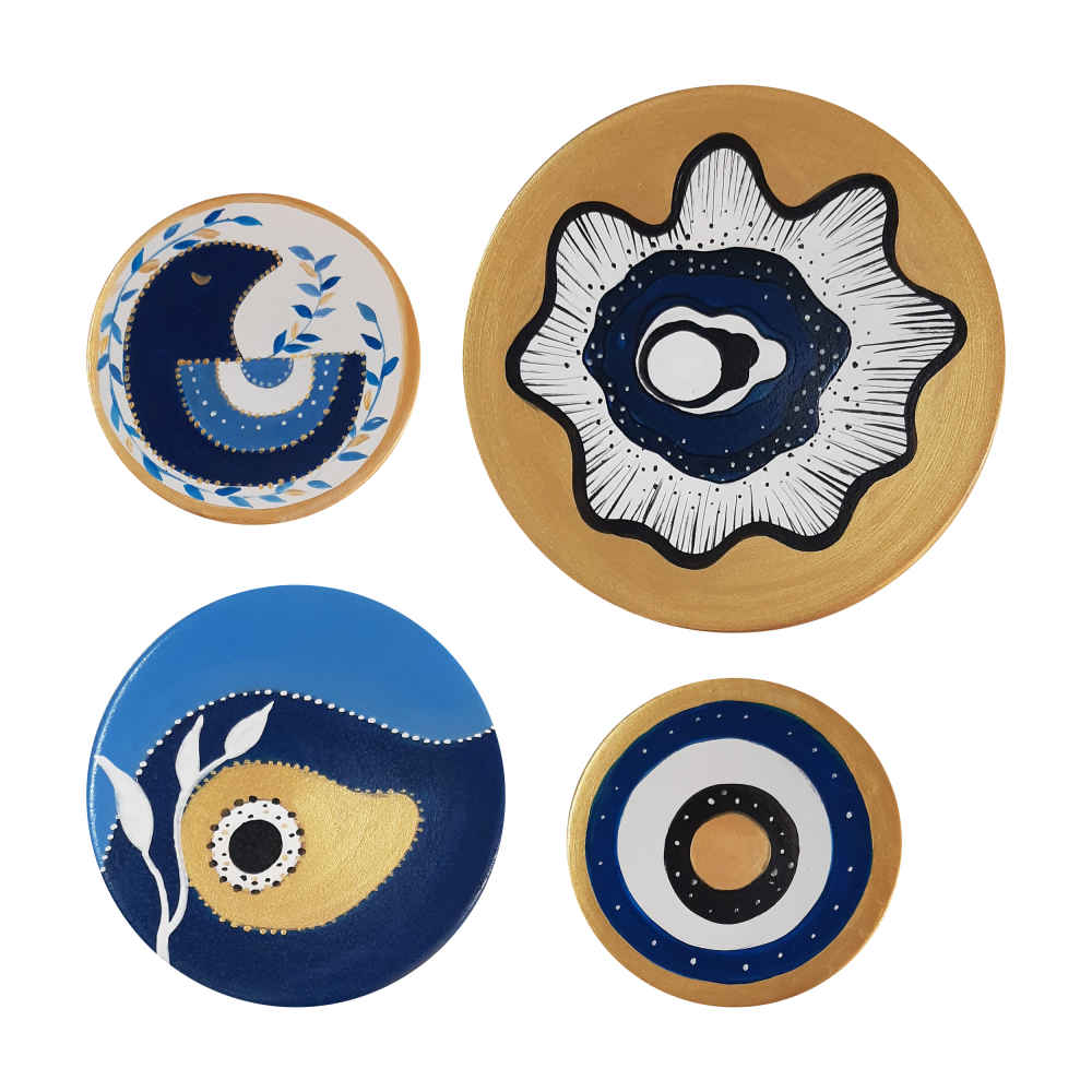 Price and Buy Set of 4 Hand-Painted Decorative Pottery Wall Plate Cheshm Nazar
