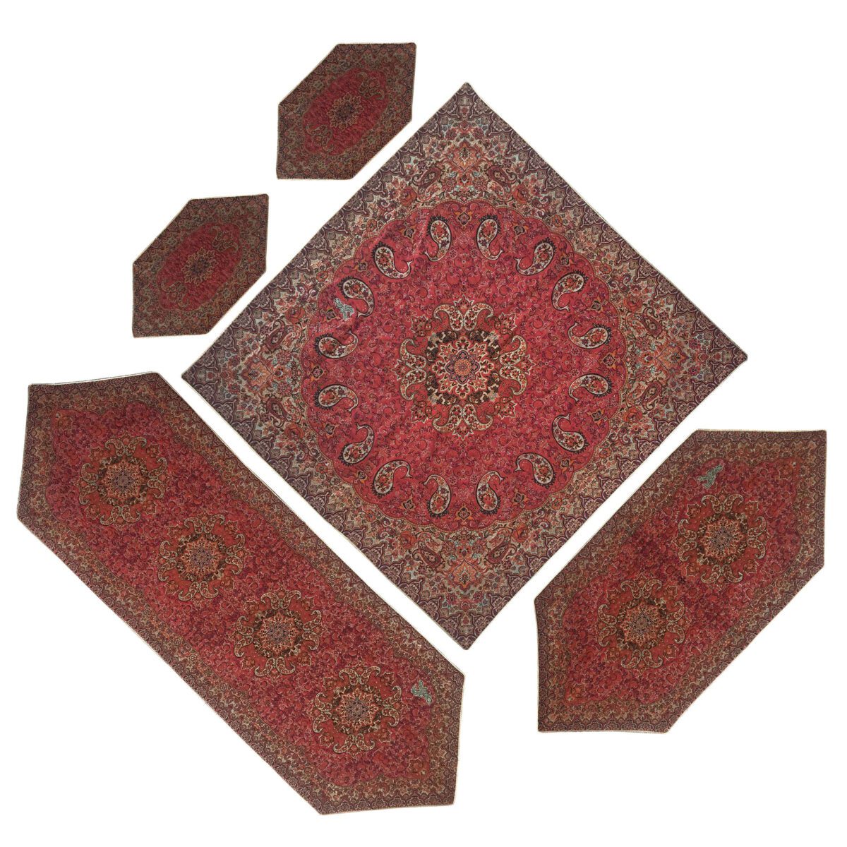 Price and Buy Set of 5 Termeh Tablecloth Luxurious with Persian Paisley Pattern Simurgh