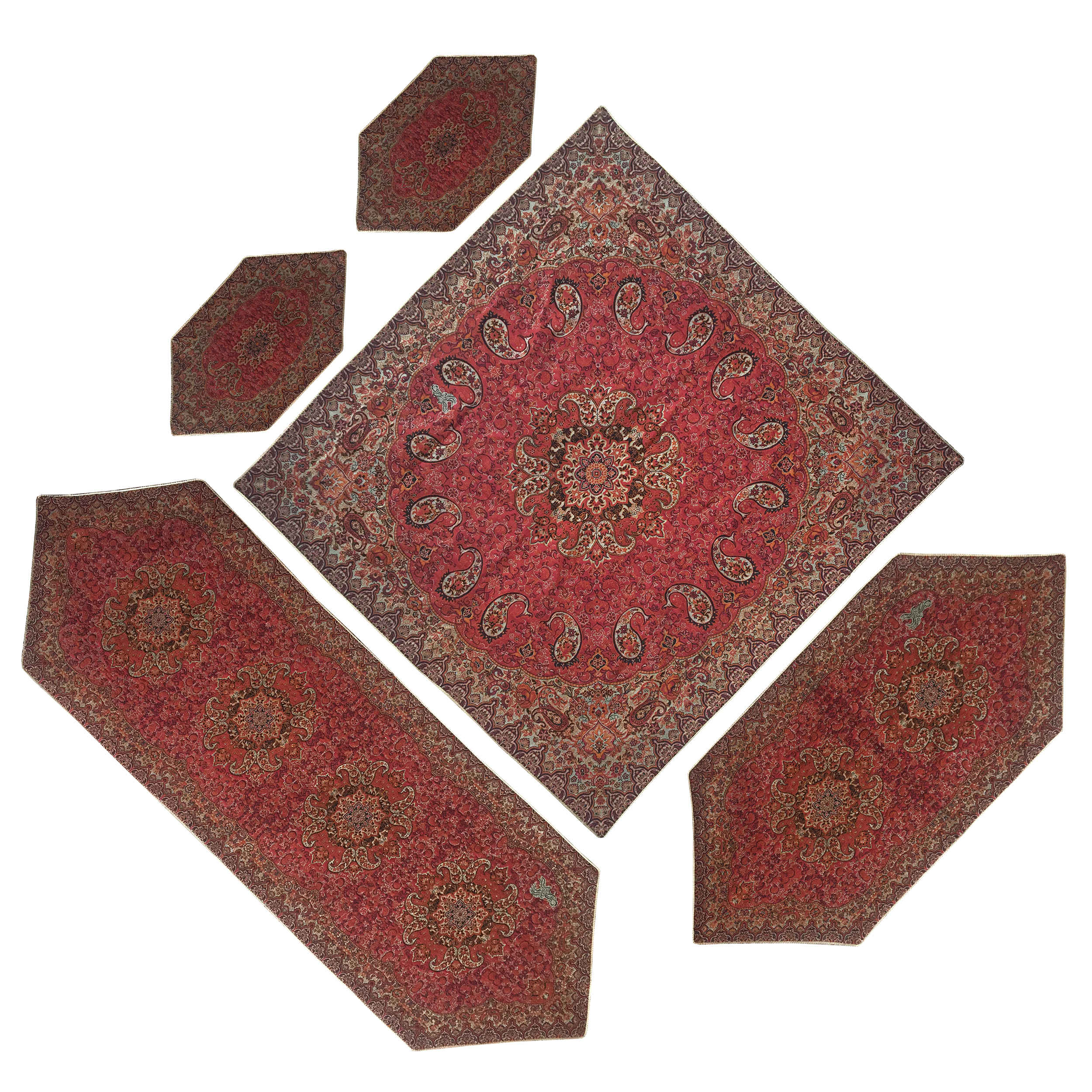 Price and Buy Set of 5 Termeh Tablecloth Luxurious with Persian Paisley Pattern Simurgh