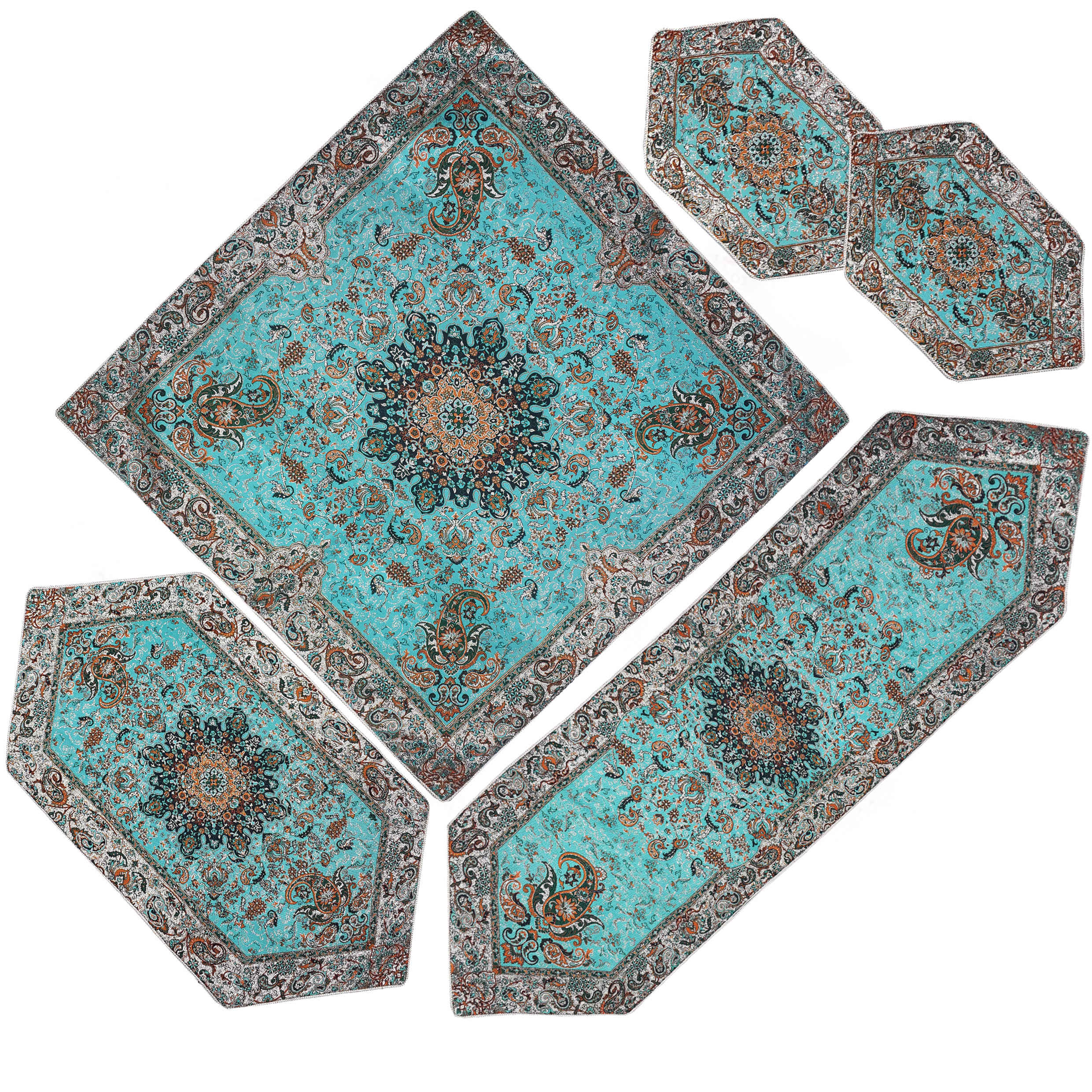 Price and Buy Set of 5 Termeh Tablecloth Luxurious with Persian Paisley Pattern Soren