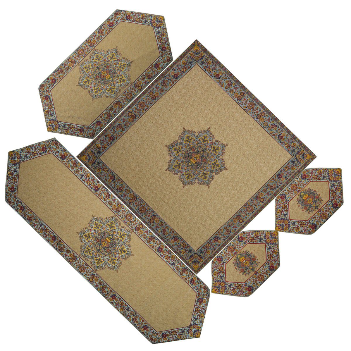 Price and Buy Set of 5 Yazd Termeh Tablecloth Luxurious with Floral Pattern Keshmir