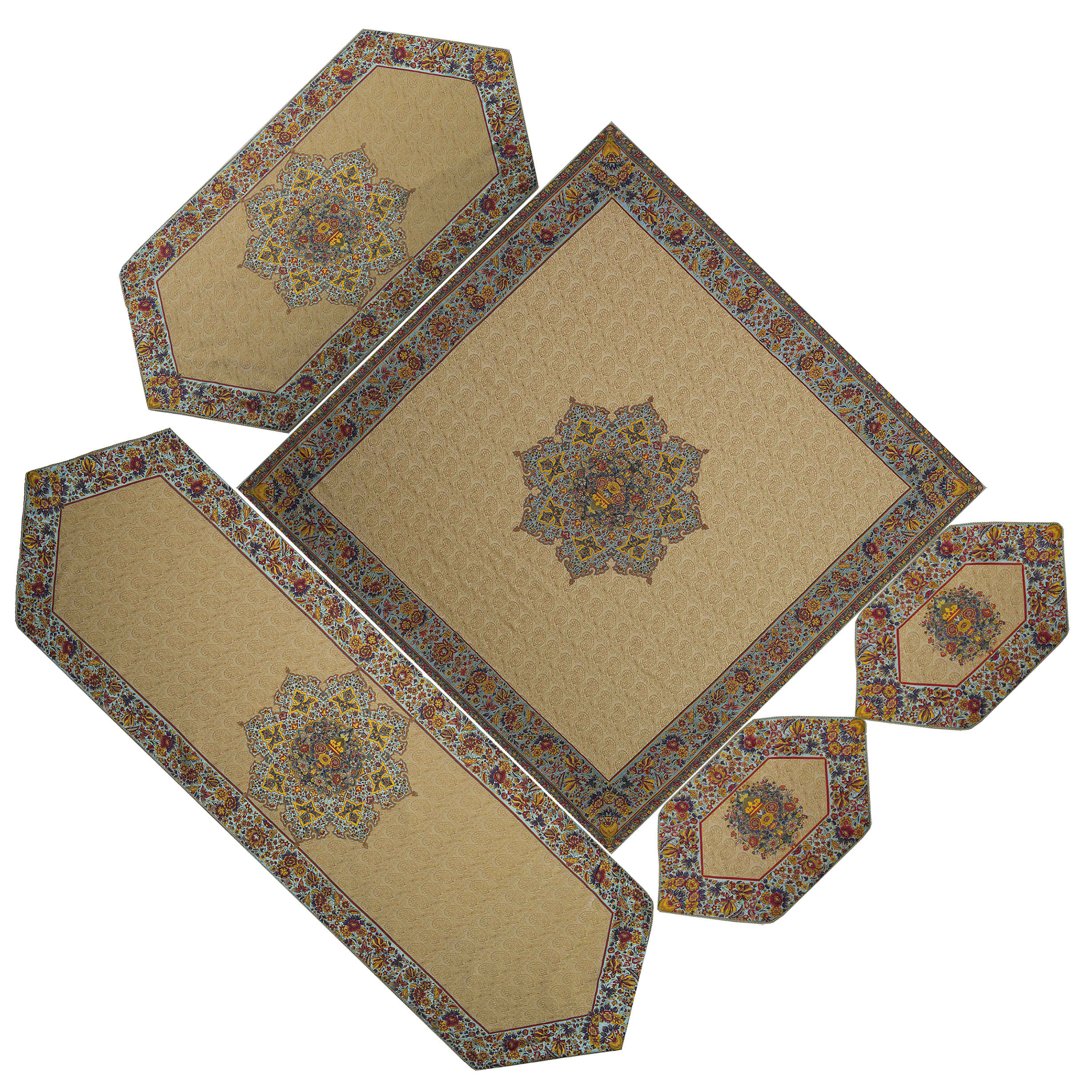 Price and Buy Set of 5 Yazd Termeh Tablecloth Luxurious with Floral Pattern Keshmir