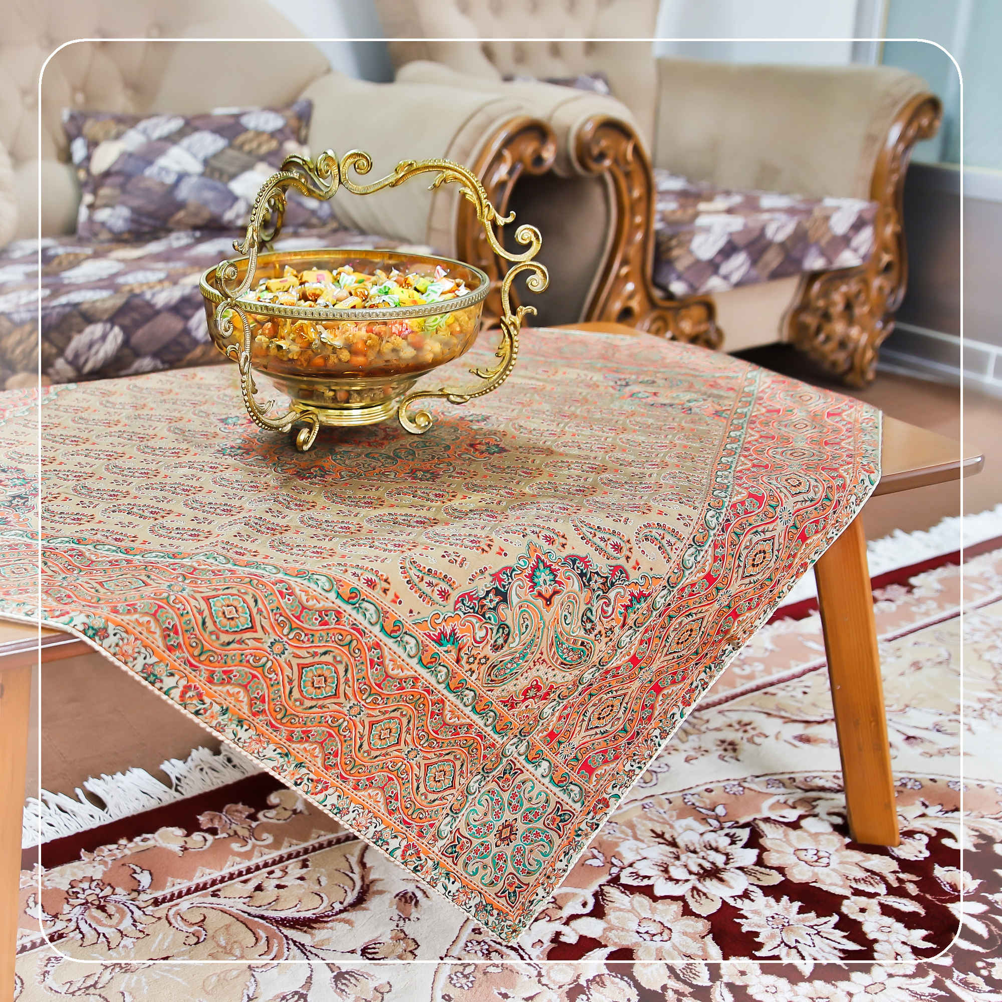 Price and Buy Set of 5 Yazd Termeh Tablecloth Luxurious with Floral Pattern - Image 3