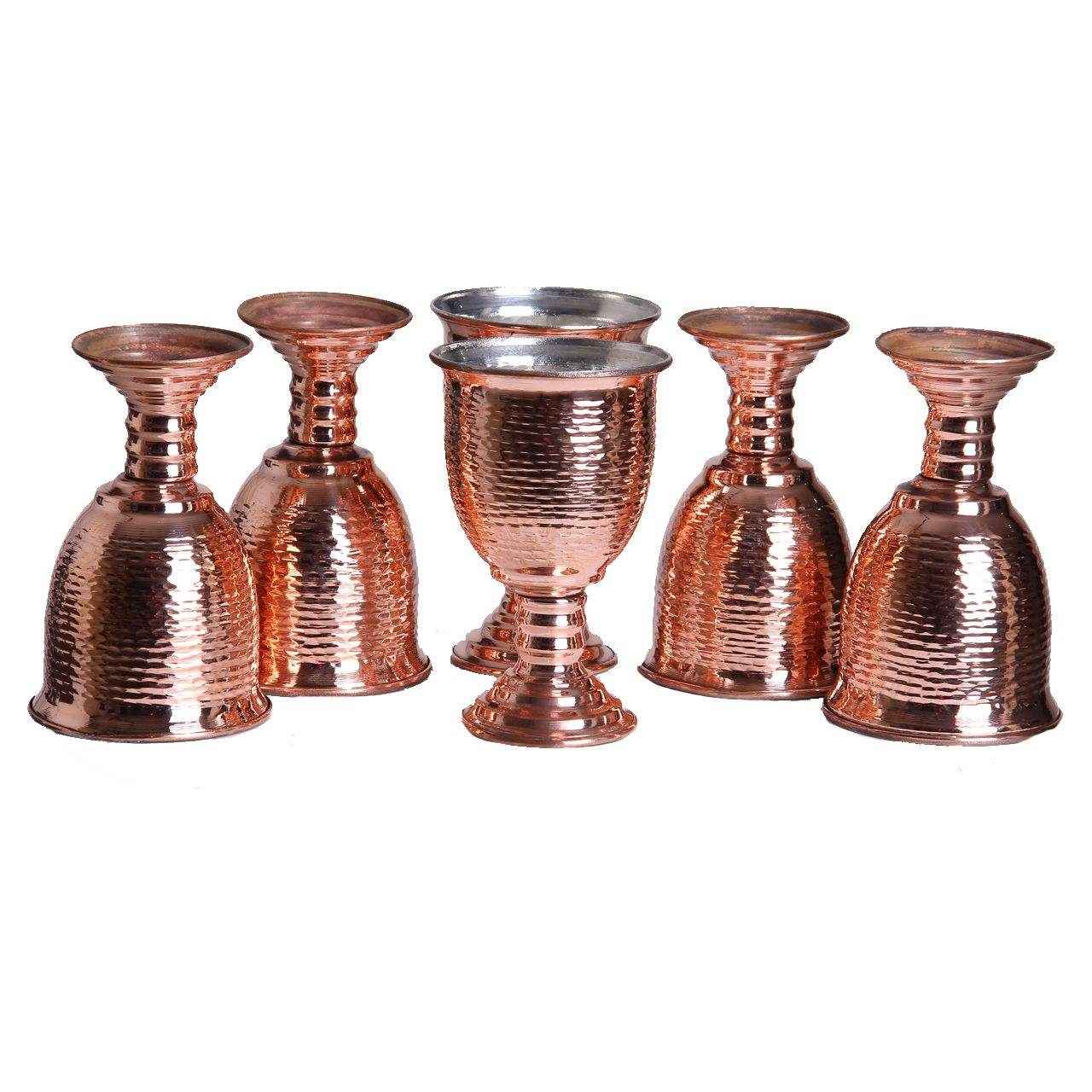 Price and Buy Set of 6 Handcrafted Persian Copper Wine Glass Stemware – Hammered Model Jaam - Image 3