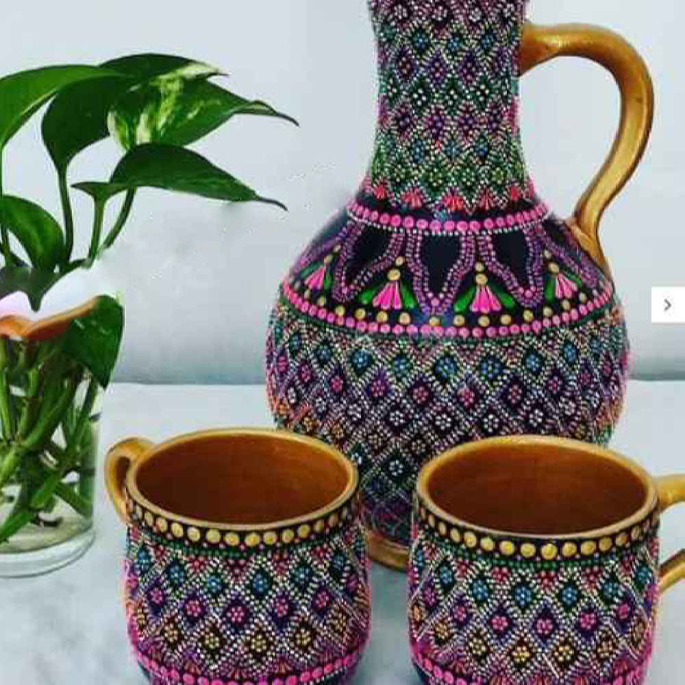 Price and Buy Set of Handcrafted Persian Pottery Pitcher & Cups Mandana