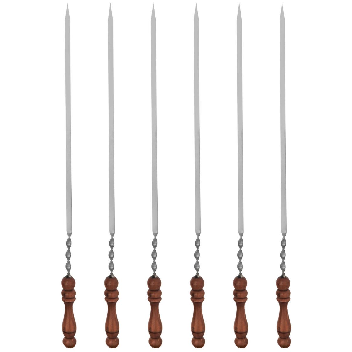 Price and Buy Set of Six Steel Skewers with Wooden Handle (63 cm) for Kebab and Grilling