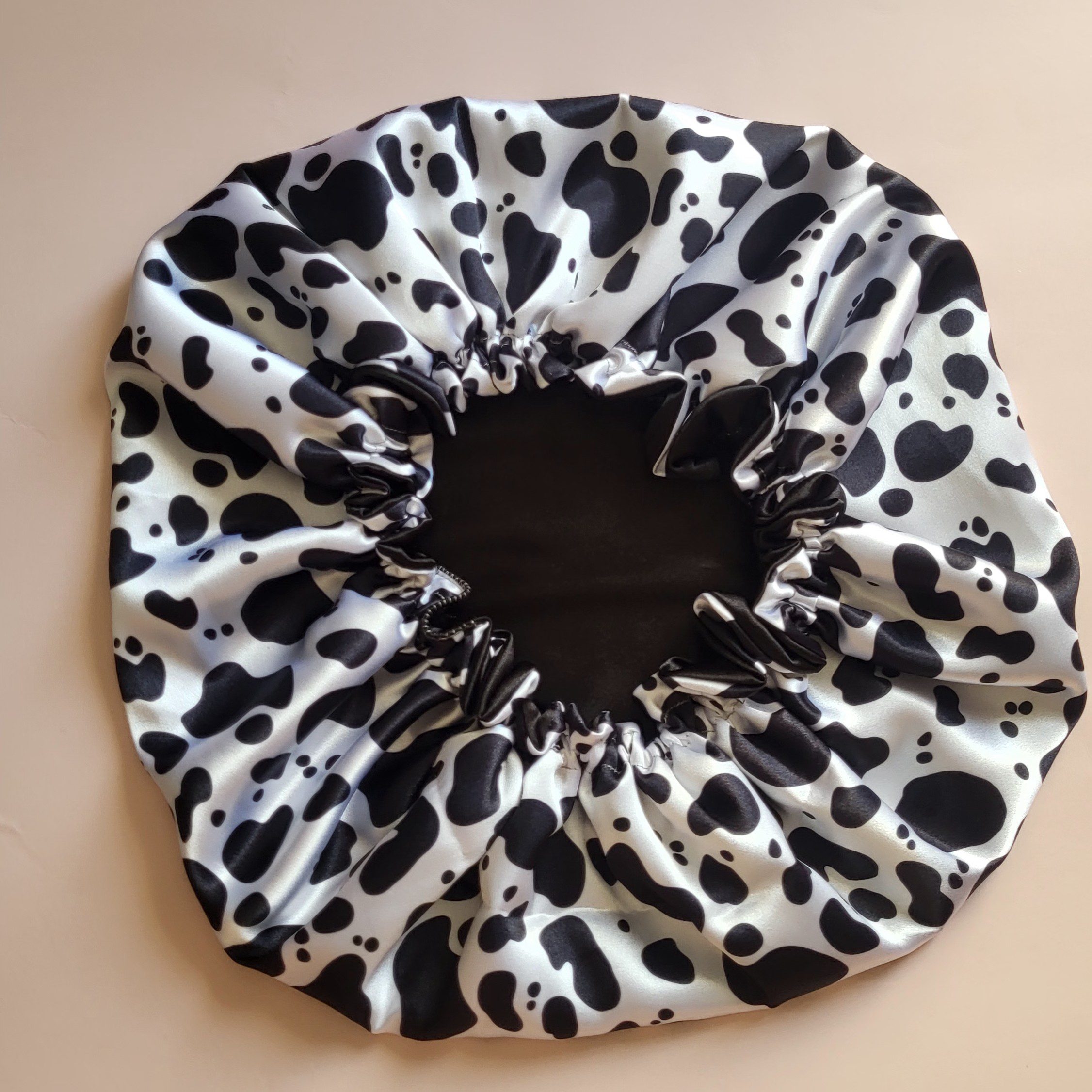 Price and Buy Silk Satin Bonnet Luxury Night Sleep Cap Large in Cow Print Design