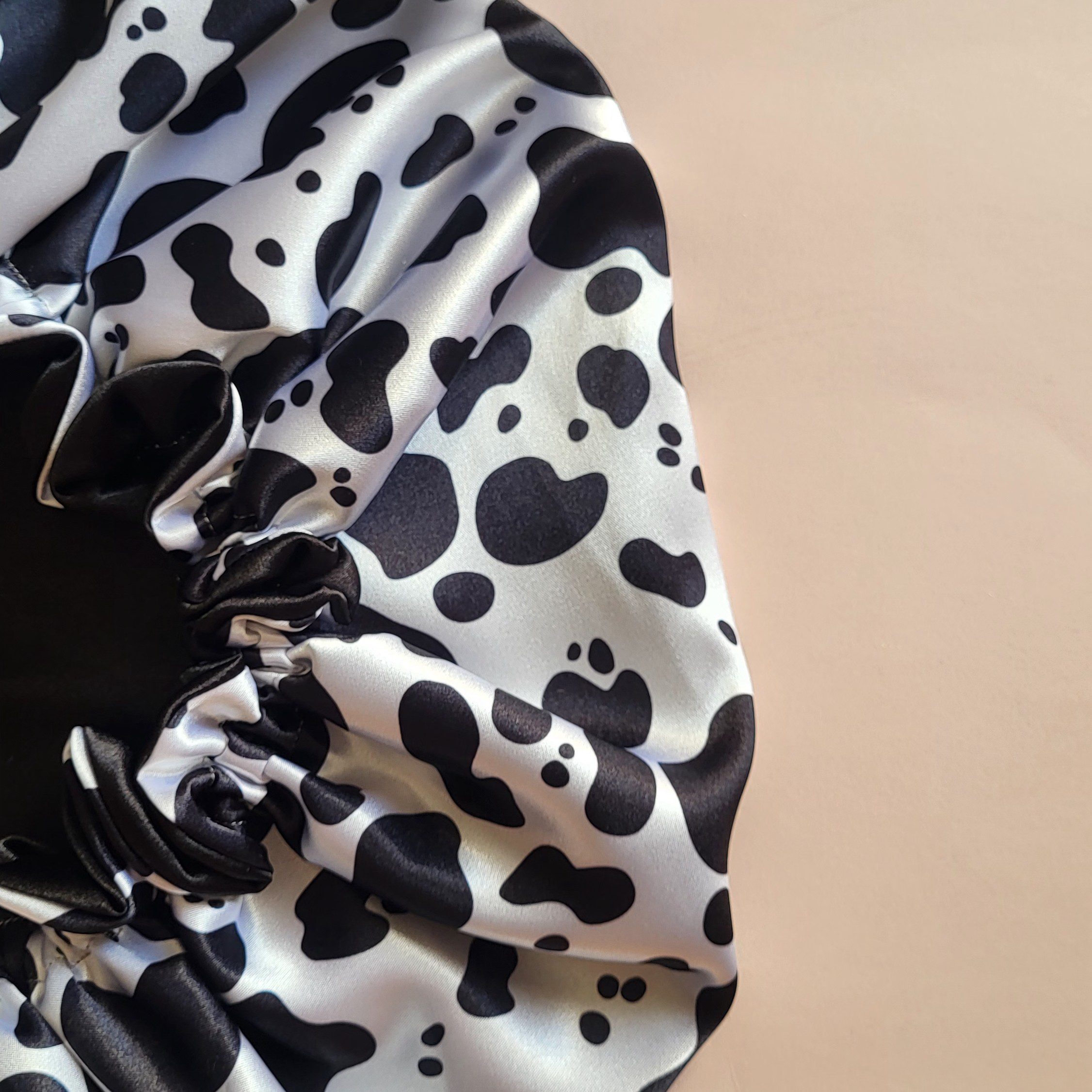 Price and Buy Silk Satin Bonnet Luxury Night Sleep Cap Large in Cow Print Design - Image 3