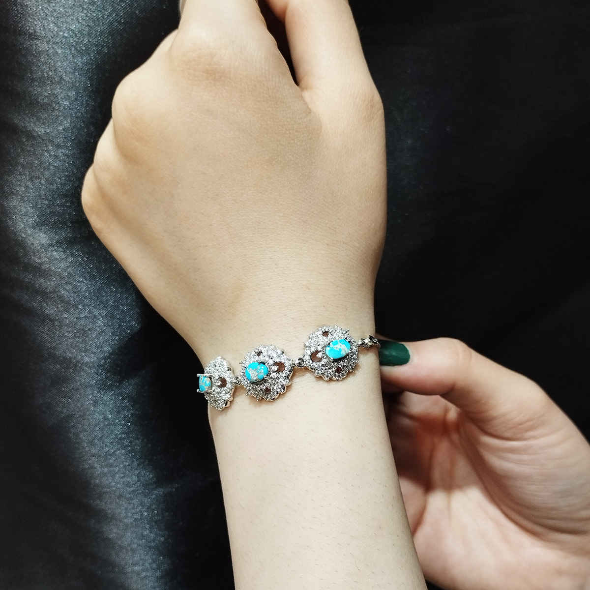 Price and Buy Silver Bracelet with Turquoise Gemstone for Women Baran - Image 5