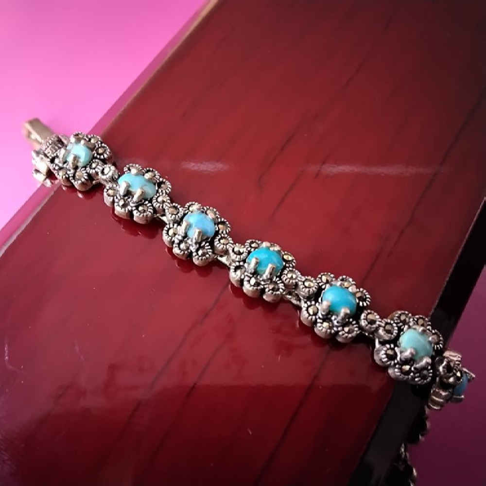 Price and Buy Silver Bracelet with Turquoise Gemstone for Women Gol - Image 4