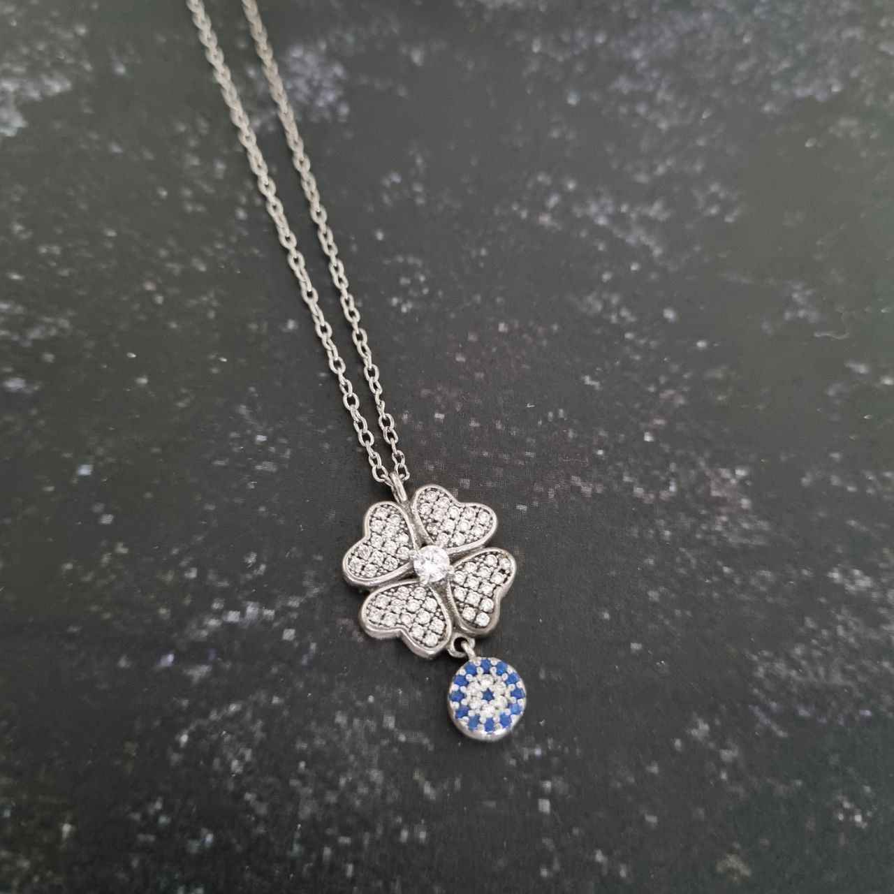 Price and Buy Silver Necklace with Evil Eye Theme Clover - Image 3