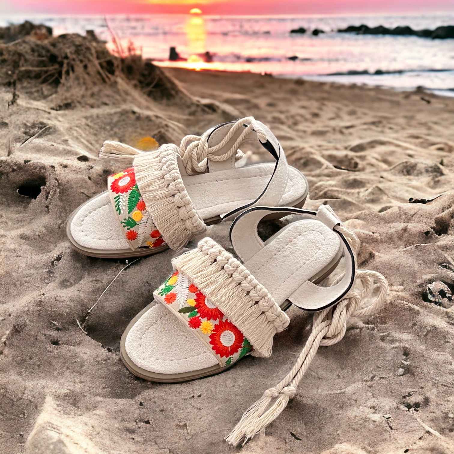 Price and Buy Slingback Flat Sandals Hand-embroidered Boho Design - Image 3