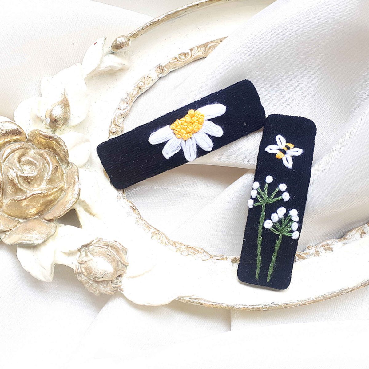Price and Buy Snap Hair Clip Set Rectangular Shape Hand-Embroidered - Image 3