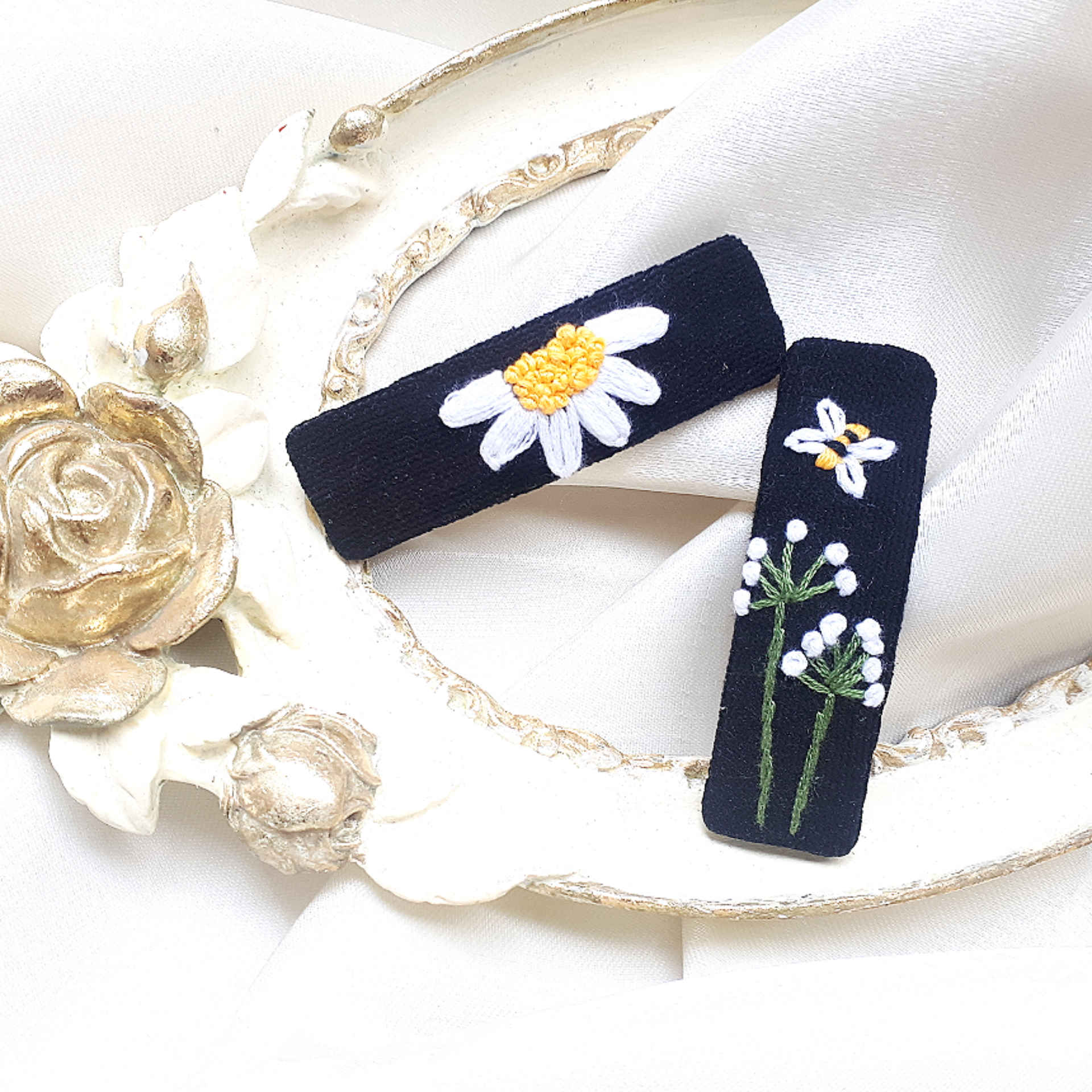 Price and Buy Snap Hair Clip Set Rectangular Shape Hand-Embroidered - Image 3