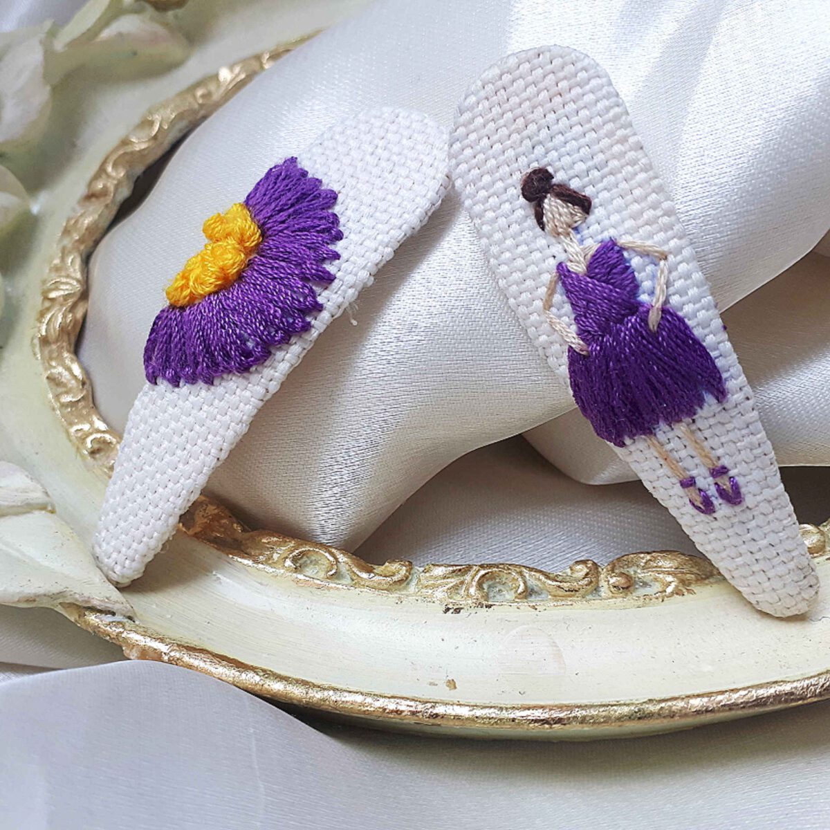 Price and Buy Snap Hair Clip Set with Hand-Embroidered Ballerina Design - Image 3