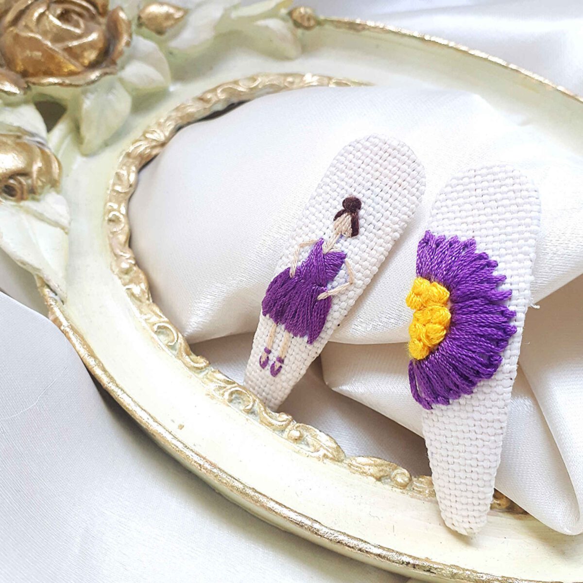 Price and Buy Snap Hair Clip Set with Hand-Embroidered Ballerina Design - Image 4