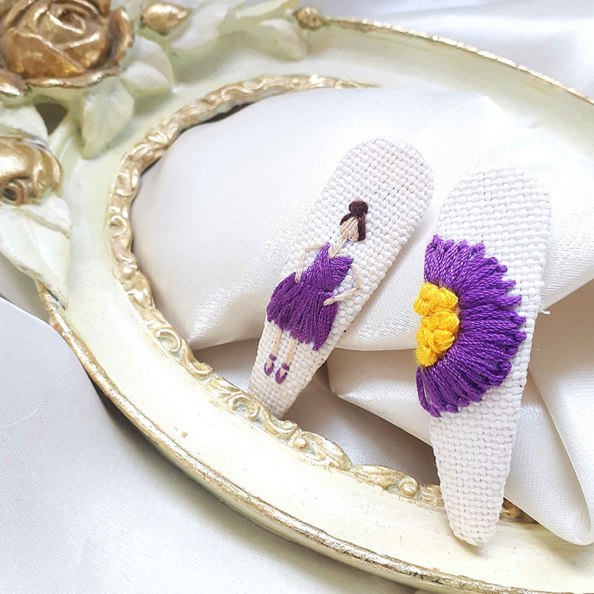 Price and Buy Snap Hair Clip Set with Hand-Embroidered Ballerina Design - Image 4
