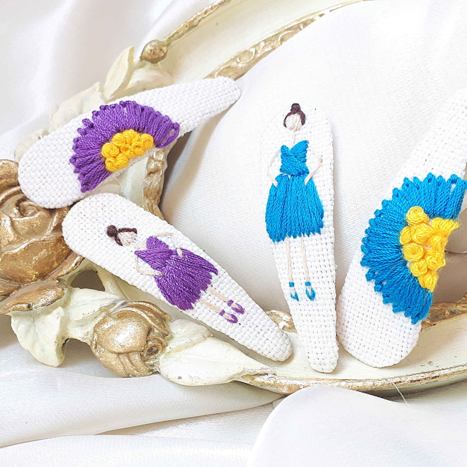 Price and Buy Snap Hair Clip Set with Hand-Embroidered Ballerina Design - Image 5