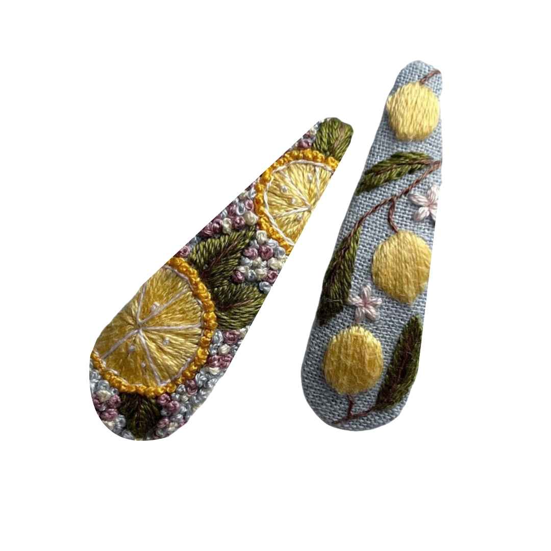 Price and Buy Snap Hair Clip Set with Hand-Embroidered Lemon Design - Image 3