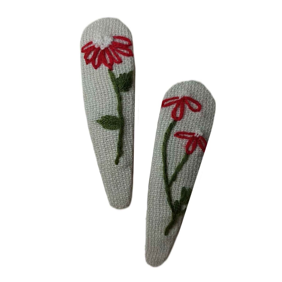 Price and Buy Snap Hair Clip Set with Hand-Embroidered Red Chamomile Design