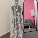 Price and Buy Soft Tulle Wedding Veil with Floral Lace Appliqué and Cathedral Train – Graceful and Elegant - Image 4