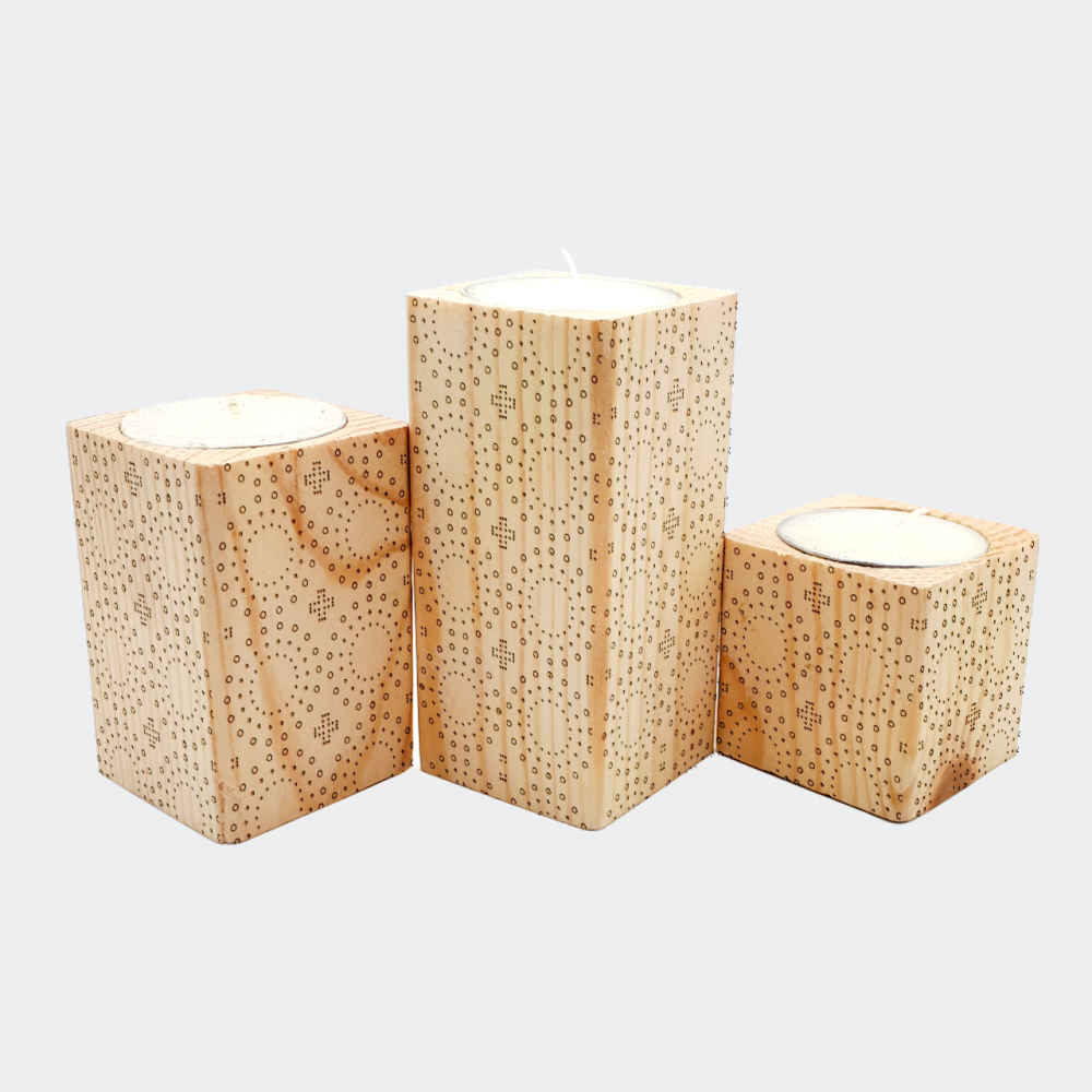 Price and Buy Solid Wooden Cube Tealight Holder Set of 3 / Deco