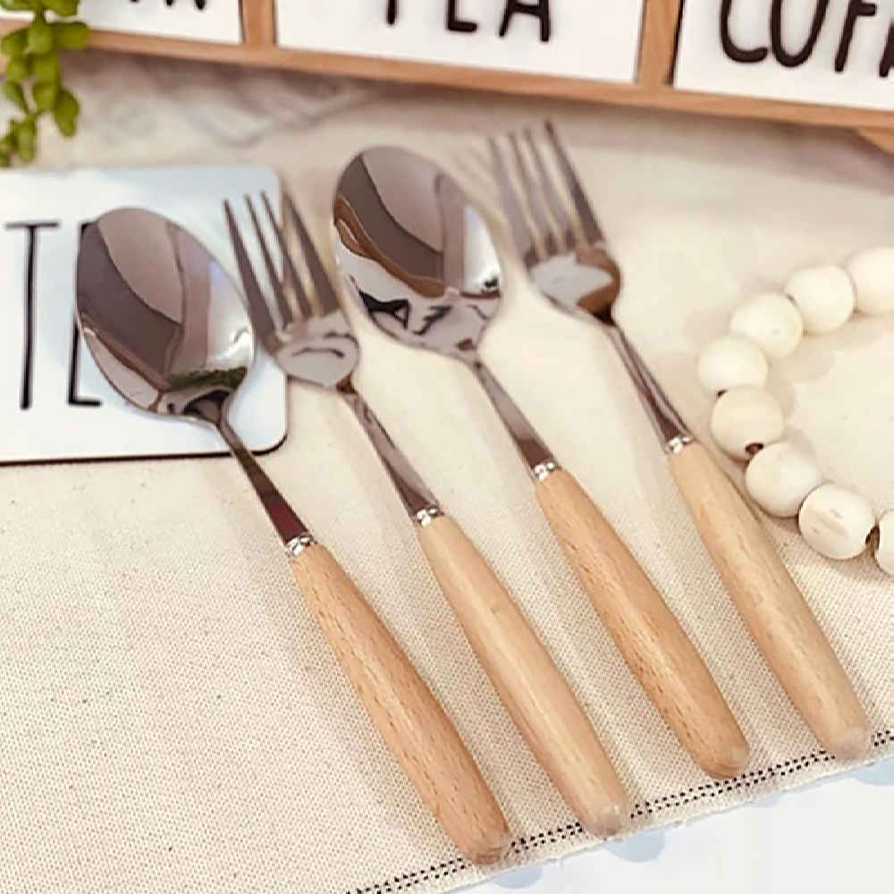 Price and Buy Spoon and Fork Flatware Set Dishwasher Safe With Wooden Handle - Image 5