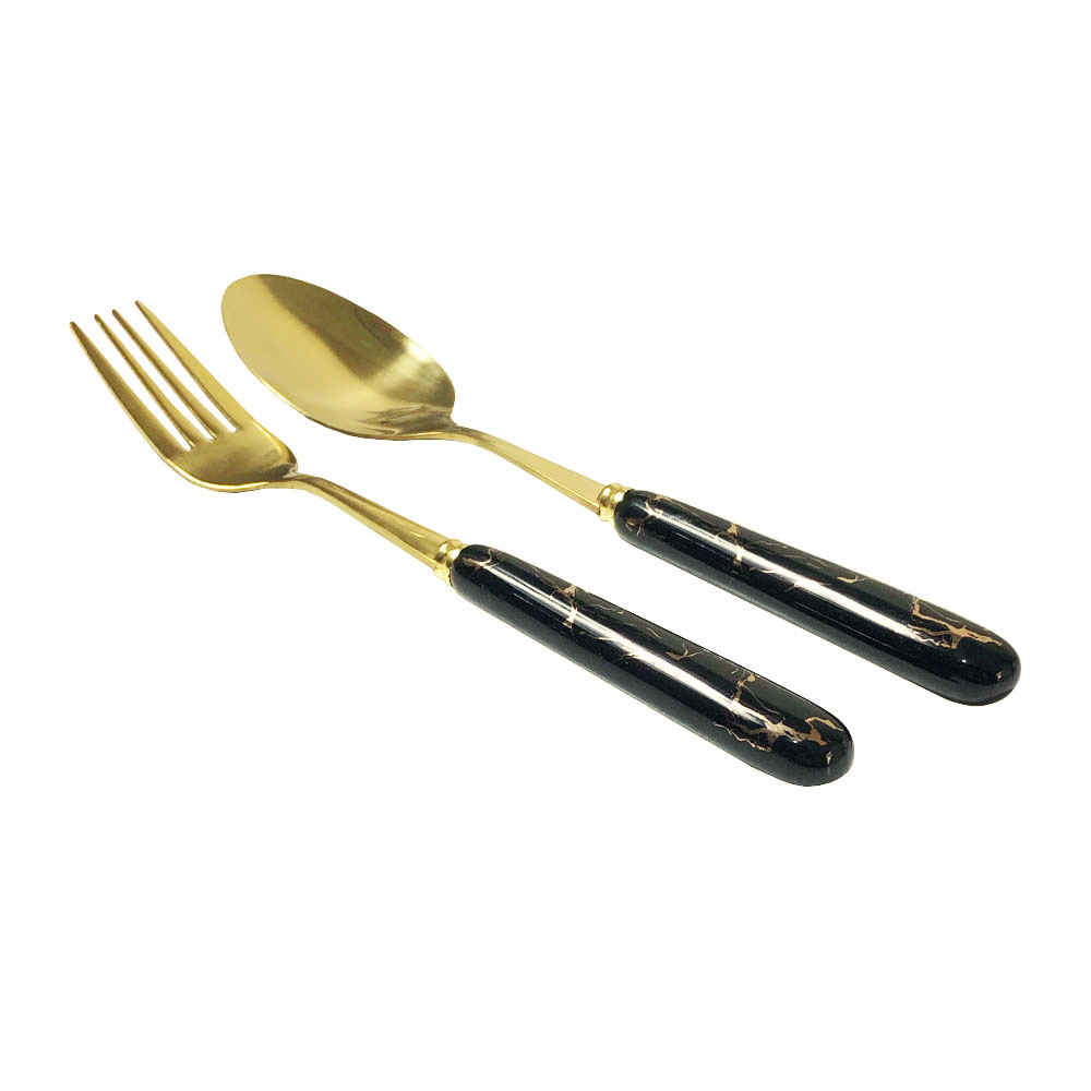 Price and Buy Spoon and Fork Flatware Set with Marble Design Model Golden - Image 3