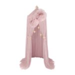Price and Buy Starry Chiffon Bed Canopy – Sheer Fabric with Pom-Poms and Golden Star Accents