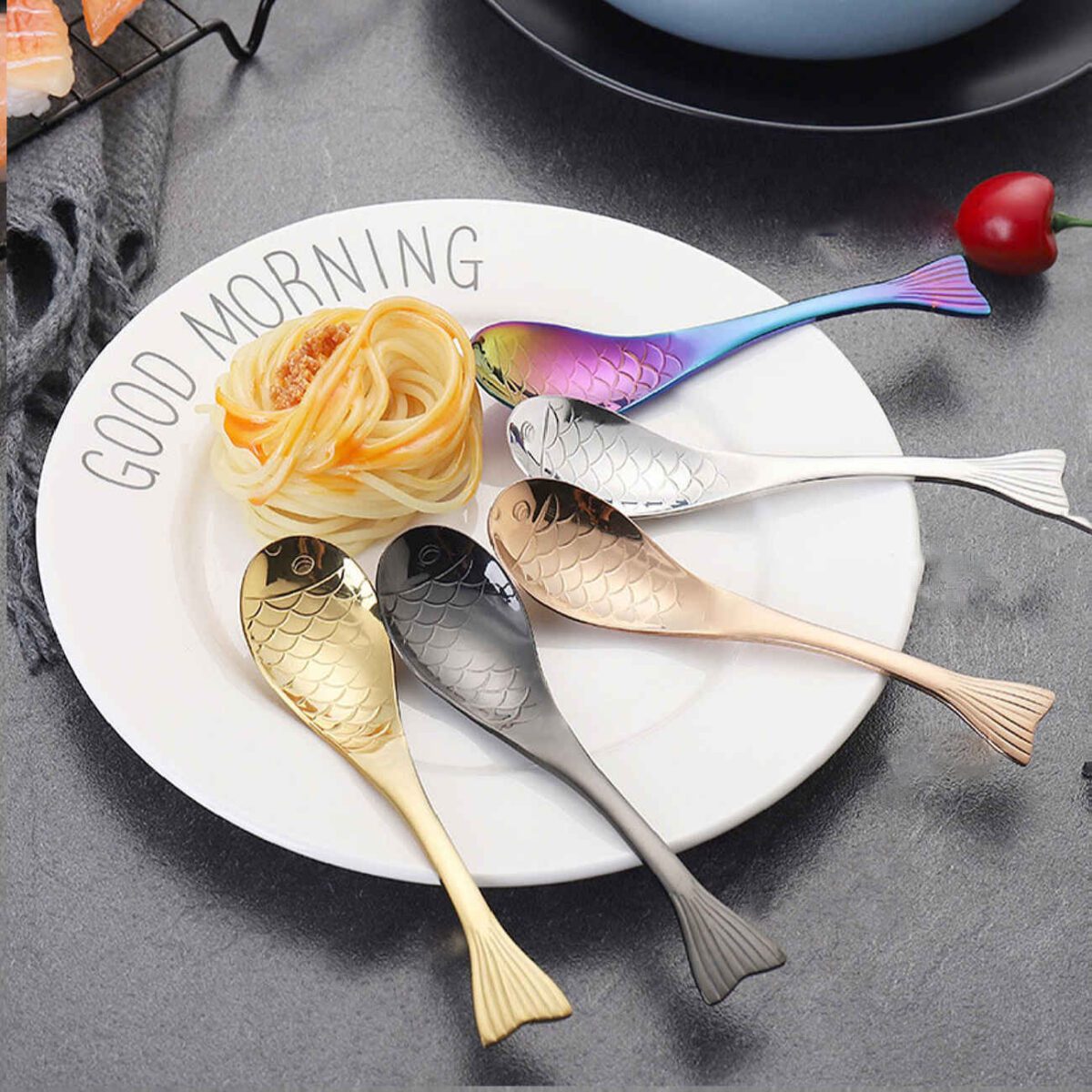 Price and Buy Steel Nut Serving Spoon with Fish Design Set – 3 Pieces - Image 4
