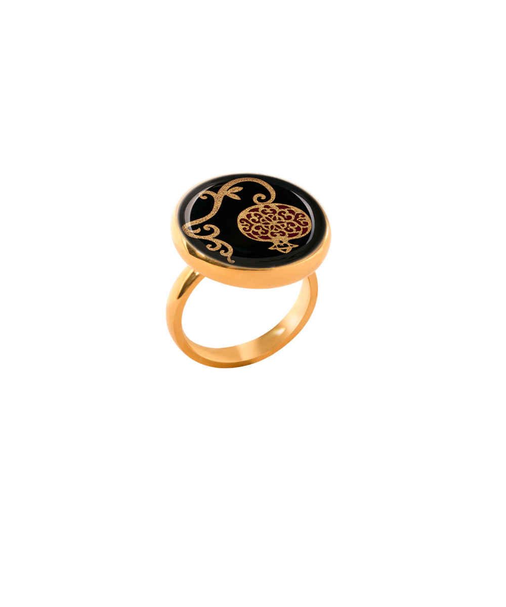 Price and Buy Steel Signet Ring with Agate Resin Covered and Gold Plated Pomegranate Symbol - Image 3