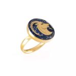 Price and Buy Steel Signet Ring with Azure Gemstone Resin Covered and Gold Plated Goat Symbol