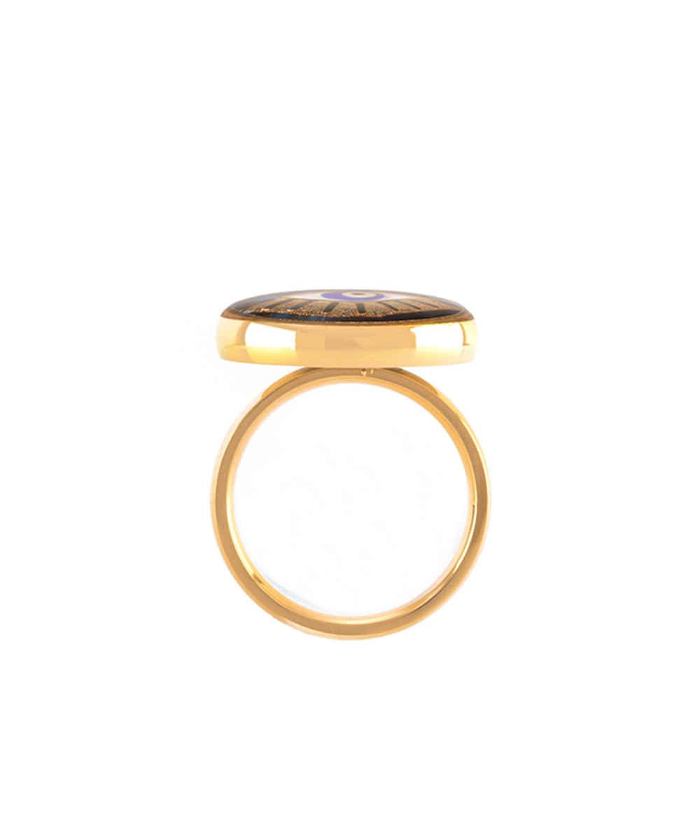 Price and Buy Steel Signet Ring with Lapis Resin Covered and Gold Plated Cheshm Symbol - Image 4